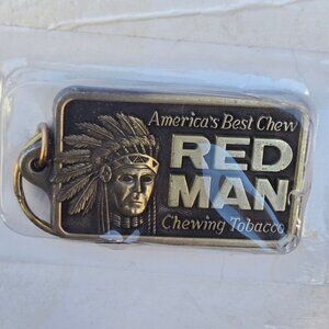 Vintage Red Man Chewing Tobacco Keychain Chew Advertising Collectible NOS